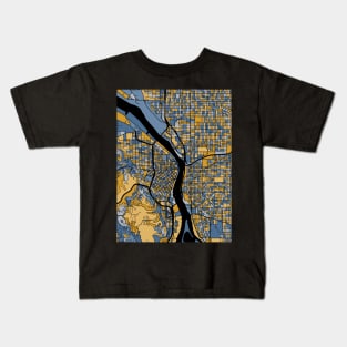 Portland Map Pattern in Blue & Gold Kids T-Shirt